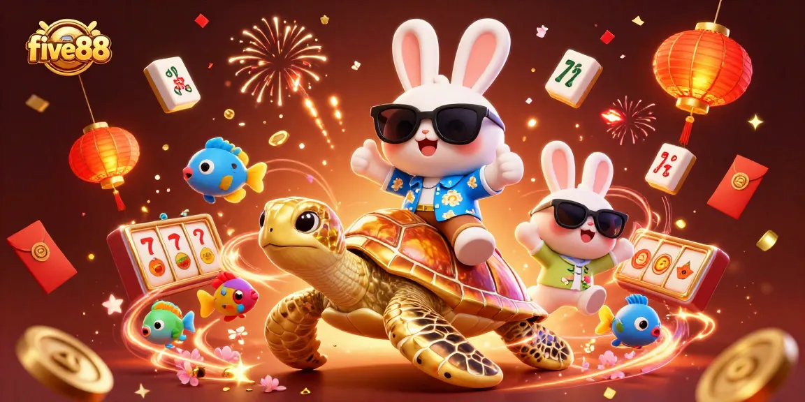 Experience thrilling gameplay with five88 through a vibrant 3D illustration showcasing dynamic casino elements.