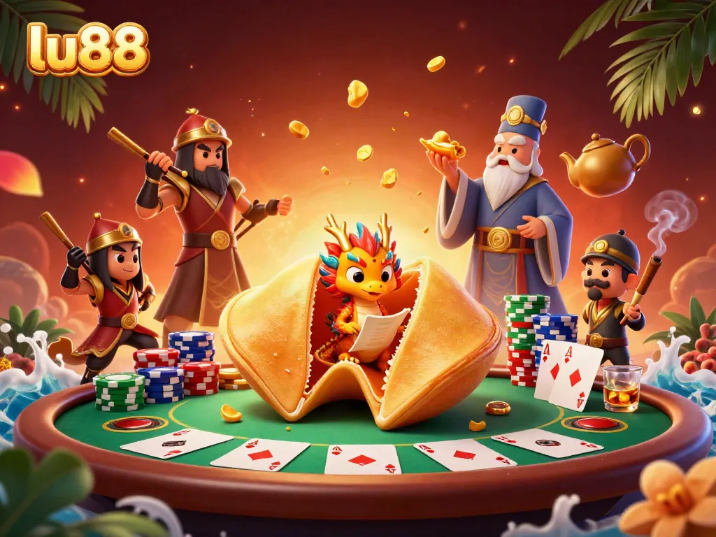 Engage with winning strategies at LU88 in this vibrant 3D casino illustration showcasing action-packed gaming elements.