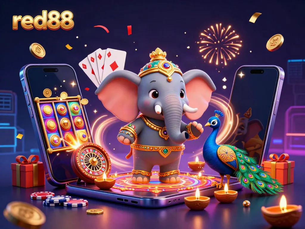 Experience an exciting red88 casino adventure with vibrant characters and games in a dynamic scene.